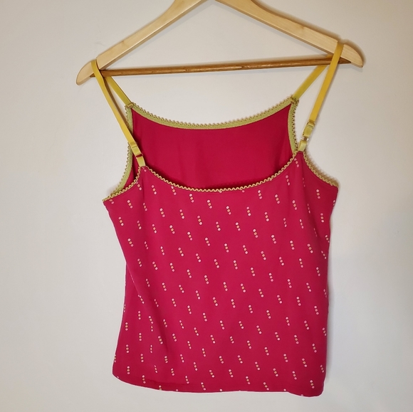 Spring Pop Pink and Chartreuse Polka Dot Camisole with Scalloped Edges - Picture 5 of 6